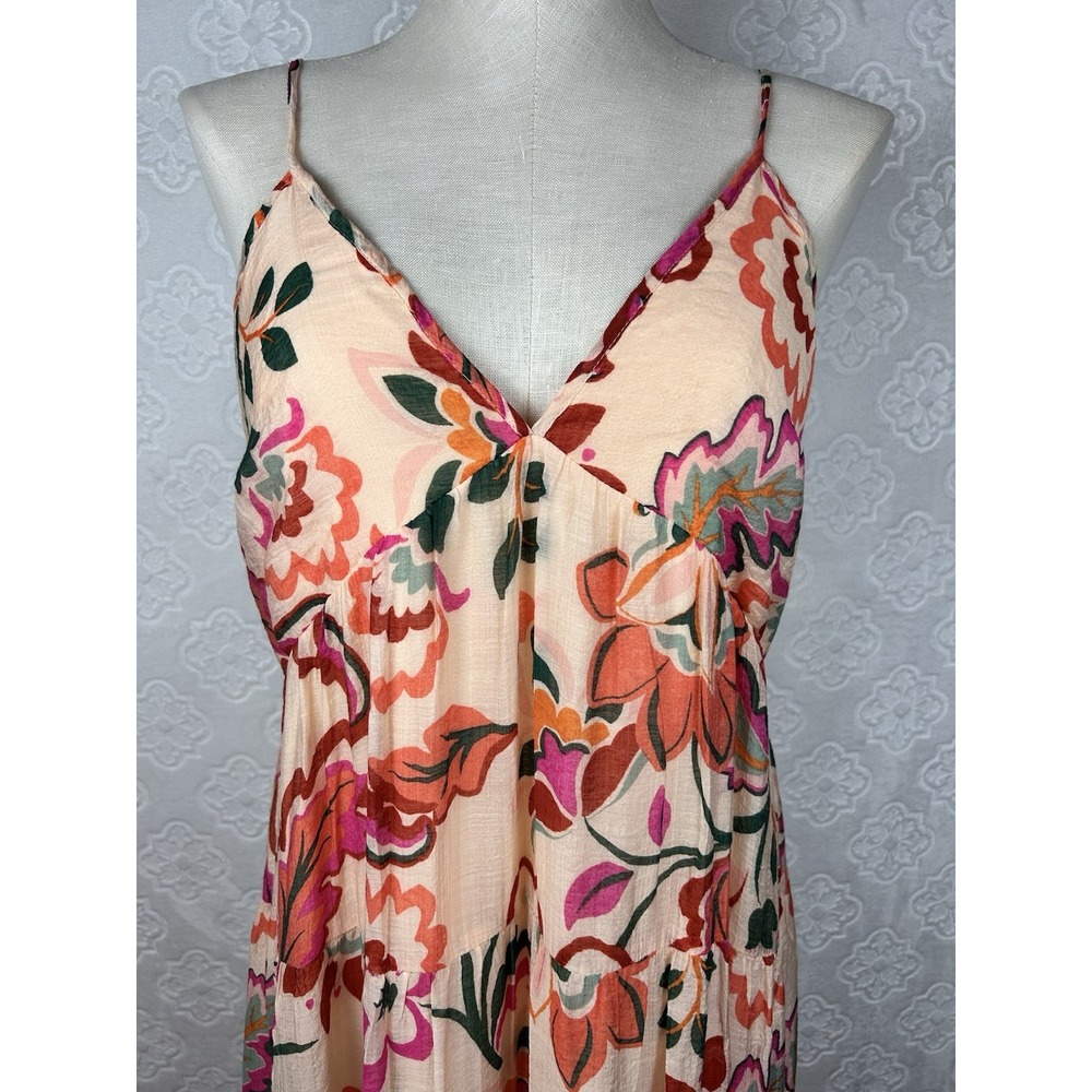 1. STATE Floral Tiered Ruffle Maxi Dress Pink Cream Size M Cottage Core Boho
